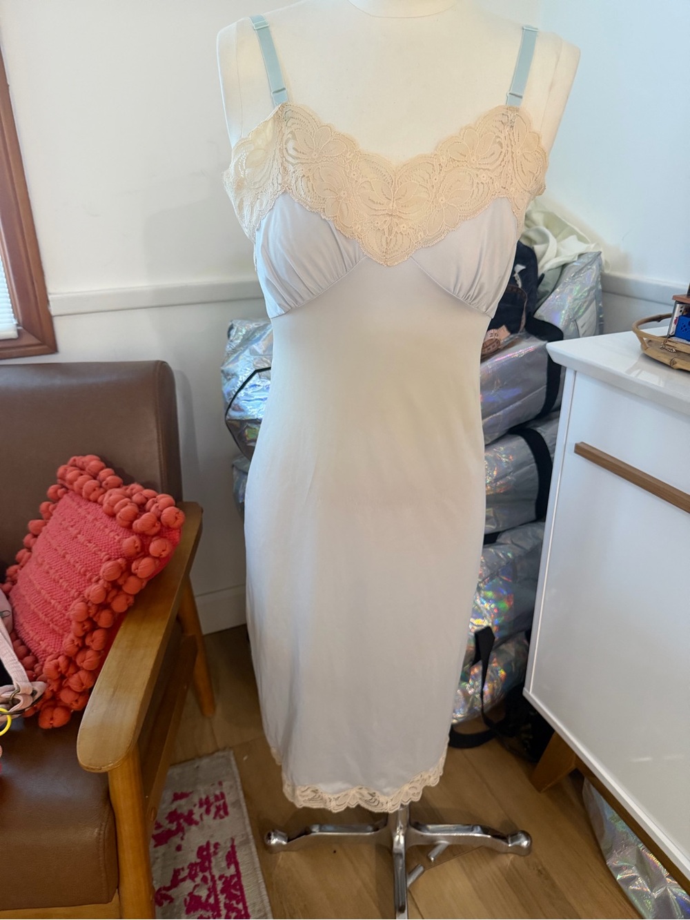 Vintage union made powder blue lace slip